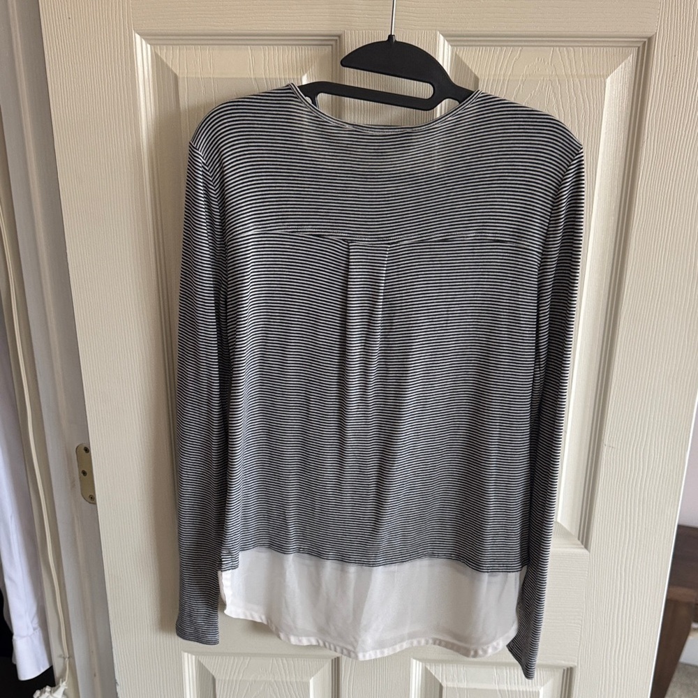 LOFT Black and White Striped Long Sleeve Tee - Picture 3 of 4
